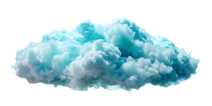 Bright turquoise and teal clouds with white highlights in fluffy cumulus shapes, isolated on a transparent background
