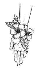 Hand holding a hibiscus flower
