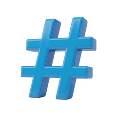 Obraz premium Bright blue 3d hashtag symbol for social media and digital communication prominently displayed isolated on transparent background