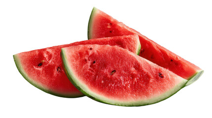 Freshly Cut Watermelon: A flat lay of freshly cut watermelon slices with vibrant red color, isolated on a Transparent background, PNG file.