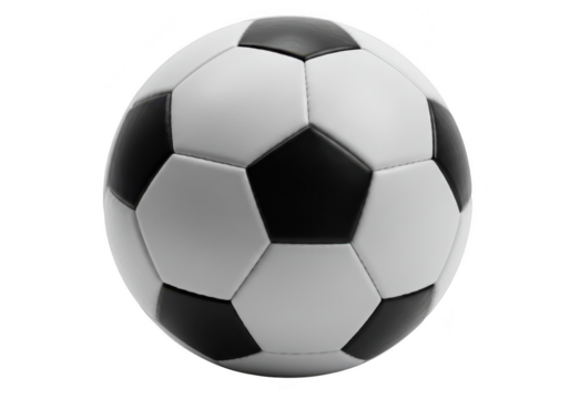 Classic black and white soccer ball isolated on transparent background, ready for a game