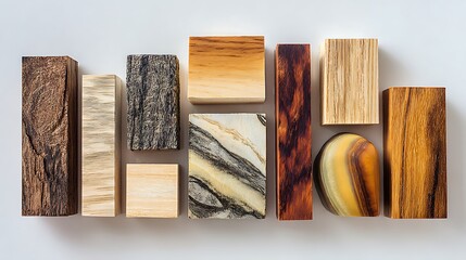 Assortment of Rectangular Wooden and Stone Blocks with Varied Textures