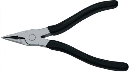 Fototapeta premium Illustration of long-nose pliers with black handles and silver metallic jaws, isolated on a white background