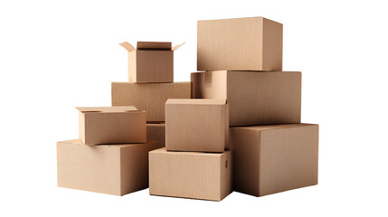 Stack of corrugated cardboard boxes isolated on transparent background