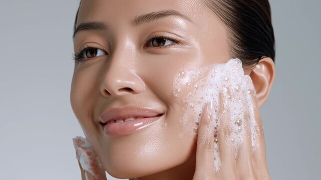 Gentle cleansing action for radiant skin spa setting beauty routine indoor environment close-up view skincare concept