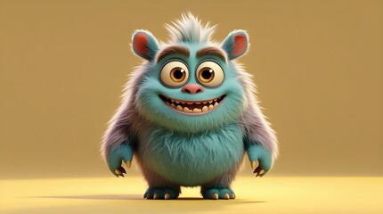 a small monster creature with a round body shape is smiling