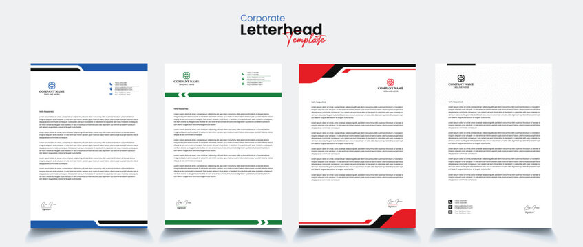 Modern Corporate professional and creative letterhead design template with Blue, gray, green, black and red color. Clean letterhead, Business letterhead design template vector design. - Powered by Adobe