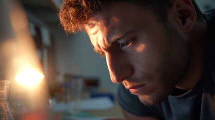 Focused Data Analyst Inputting Results in Statistics Software under Harsh Daylight with Glow Highlight, POV Shot, and Depth Composition