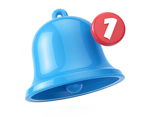 Blue notification bell with number one indicating new alert reminder for social media or online app use and user engagement