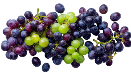 Freshly Picked Fruit on White Plate: A flat lay of freshly picked fruit like apples, strawberries, and grapes on a white plate, isolated on a Transparent background, PNG file.