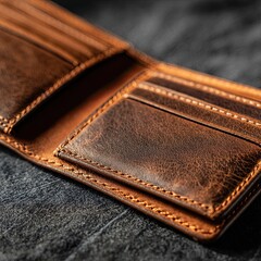 Macro shot of leather wallet details