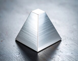 Shiny metallic pyramid on dark surface