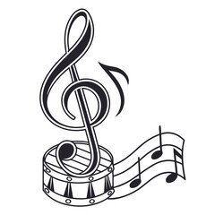 Fototapeta premium Musical Elements Drum, Clef, and Notes
