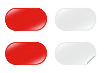 Four rounded rectangle shapes in red and off isolated on transparent background