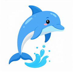 Naklejka premium an illustration of an anthropomorphic blue dolphin with a cute expression, appearing to be in mid jump with a playful bubble bursting around it