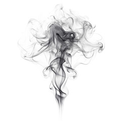 Abstract swirling grey smoke wisps rising and curling against a clean transparent background, isolated on transparent background