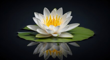 Serene White Water Lily Floating on Dark Water Reflecting Its Beauty