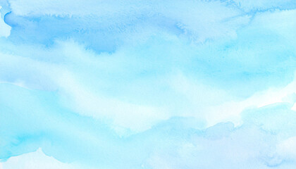 The picture depicts a watercolor painting with a predominantly blue color scheme. The hues vary in intensity, ranging from light sky blue to deeper shades