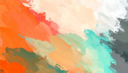 Fototapeta premium The image appears to be an abstract painting with a combination of vibrant and muted colors. The primary subject is the brushstrokes, which are broad and textured