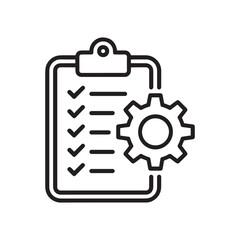 Project management icon with checklist and gear