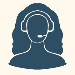 Customer Support Icon Female Call Center Operator with Headset, Helpline and Technical Assistance Symbol