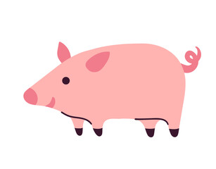 Pink Pig vector illustration. doodle simple flat design