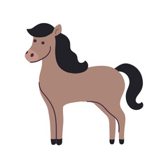 Cute Horse Vector Illustration, isolated on white bg. Doodle simple flat design