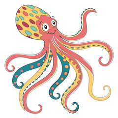 Fototapeta premium Colorful Octopus Cartoon Illustration