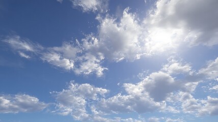 Fototapeta premium Bright sunlit sky with scattered clouds. AI image