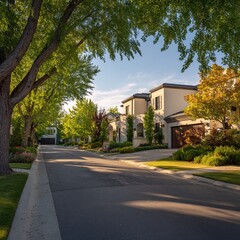 Quiet upscale street in residential neighborhood
