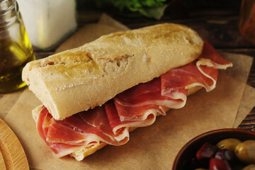 A spanish bocadillo sandwich with jamon