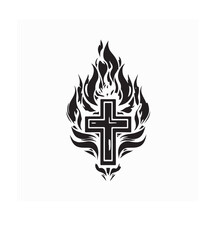 Vector Design of a Fiery Cross Symbol with Flames for Religious or Spiritual Concepts