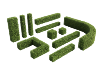 Set of trimmed green topiary hedges in various geometric shapes isolated PNG with Transparent Background