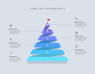Infographic template triangular pyramid chart. Business timeline concept with icons and 6 steps for report and presentation economic diagram illustration