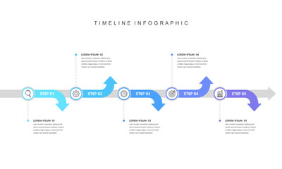 Obraz premium Business timeline infographic arrow. with icons and 5 steps. Business Milestone. Vector illustration