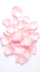 Fototapeta premium Delicate pink rose petals arranged on white background