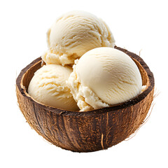 Delicious Vanilla Coconut Ice Cream Scoops in Coconut Shell