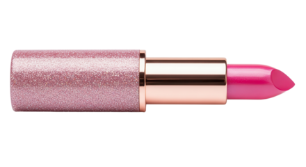 Glamorous bright pink lipstick in a sparkling rose gold case isolated PNG with Transparent Background
