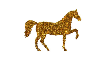 Golden Horse Silhouette with Glittering Particle Effect, Luxury Abstract Design on Transparent Background