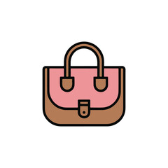 A stylish pink and brown women's handbag icon with an outline, a simple accessory for fashion design vector illustration design