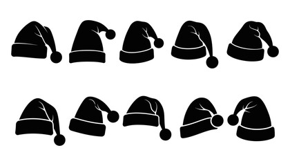 collection of santa hats isolated on transparent background.vector eps 10