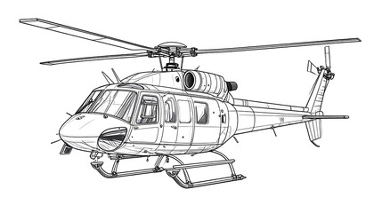 Detailed Line Drawing Helicopter