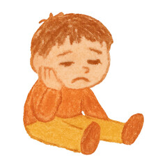 PNG Sad child illustration sitting alone.