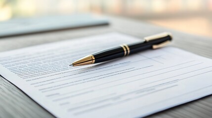 A close-up of a pen resting on a document, emphasizing the act of signing or completing important paperwork.