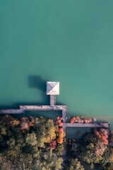 Aerial View Autumn Cypress Trees Wooden Dock Jiangmen China Fall Season Natural Scenery