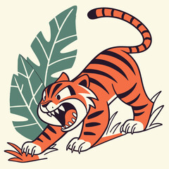 Obraz premium Furious Tiger Illustration in Jungle