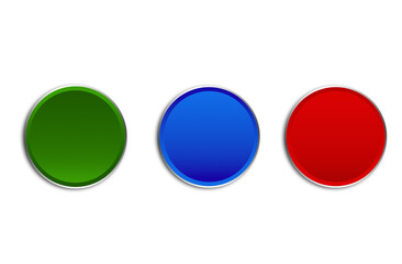 Green, Blue and Red round Buttons with flat design Isolated On PNG Transparent Background