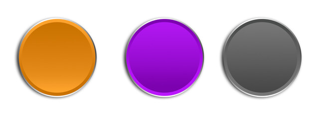Three Colors round Buttons with flat design Isolated On PNG Transparent Background