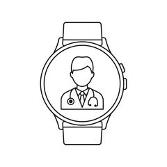 Smartwatch with Doctor Line Art Vector Icon – Digital Health and Telemedicine Concept