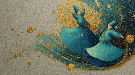 Mevlana Rumi Dance with Celestial Astrology Watercolor Glow